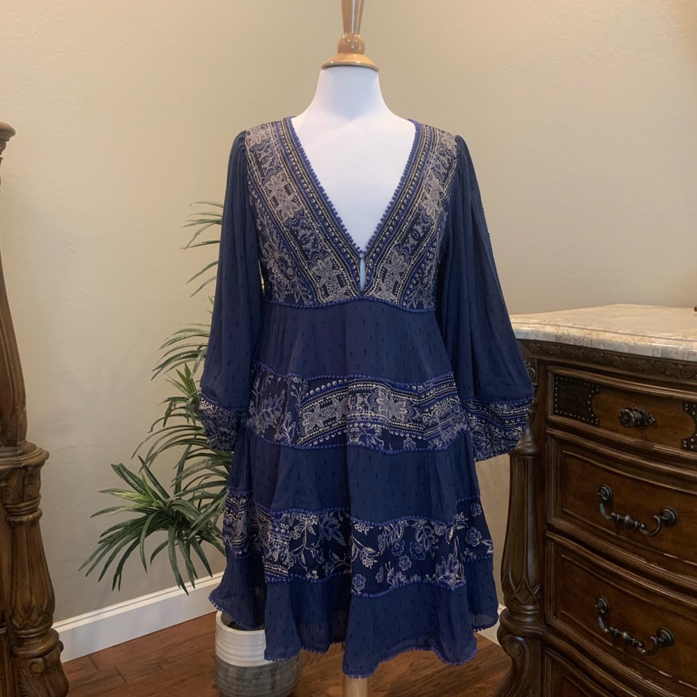 NWT $168 Free People My Love Mini Dress Blue L - Picture 7 of 16